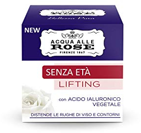 Acqua alle Rose, Crema Viso con Acido Ialuronico Vegetale Lifting, Crema Senza Età Antirughe con Acido Ialuronico Vegetale - Distende le Rughe di Viso e Contorni - 50 ml