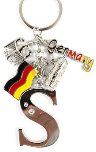 ELLUG Schlüsselanhänger H.: 11cm Buchstaben/Letter/Initalien/Alphabet/ABC mit Glitzersteinen & Charms Bierkrug/Adler/Deutschland-Fahne/Germany (S)