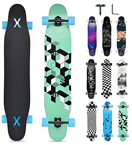 Opurtdor Longboard 8 Layers Decks 46x8 Skateboard Pro Complete Skate Board Maple Wood Long Board for Adults Beginners (3D)