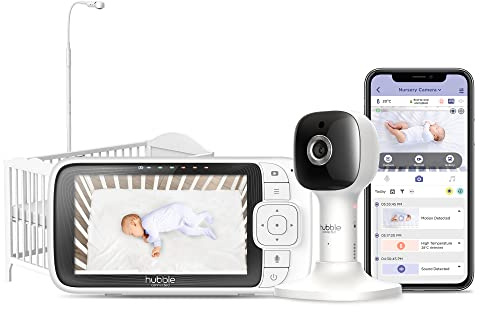 Hubble Connected Nursery Pal SkyView Baby Monitor Video e Audio, Schermo da 5 pollici, supporto per lettino, luce notturna, visione notturna, sensore di temperatura ambiente e app per smartphone