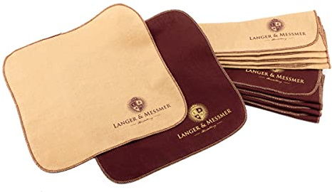 Langer & Messmer Lot de 10 chiffons de polissage pour cuir lisse 100% coton - Pour l'entretien professionnel du cuir souple - Beige/bordeaux