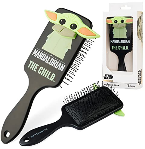 Disney Stitch Spazzola per Capelli Donna Bambina Wet Brush Districante Spazzola Piatta Scioglinodi per Capelli Bagnati e Asciutti Minnie Marie Baby Yoda Stitch Gadget (Nero Baby Yoda)