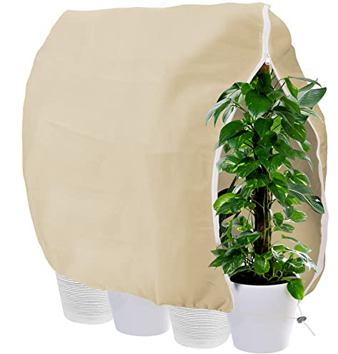 HoloHolo Winterschutz für Pflanzen, Atmungsaktiv 85 g/m² Winterschutz Kübelpflanzensack Frostschutz Pflanzenabdeckungen mit Reißverschluss und Zugband für Baum Palmen Überwinterung Beige