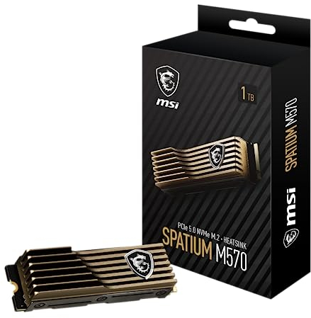 MSI Space M570 SSD 1TB mit Heatsink – interne SSD PCIe 5.0 NVMe M.2, Lesen 9500 MB/s, Schreiben 8500 MB/s, 3D NAND, integrierte Datensicherheit, Center