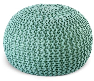 casamia Pouf Ø 55 o 45 cm, sgabello lavorato a maglia, cuscino da pavimento, di alta qualità, sostenibile, diametro 45 cm, colore menta – Ocean Wave