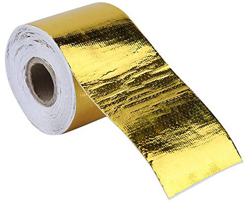 Nastro in Alluminio Rinforzato, 1 Rotolo di Avvolgimento Scudo Termico Riflettente Adesivo in Foglio di Alluminio Dorato per Tubo di Aspirazione dell'Auto, Vano Motore(10M*5CM)