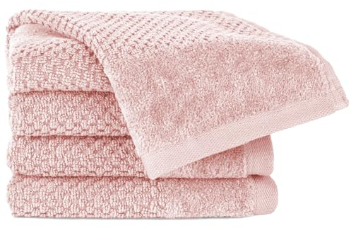 Pure Label 4-TLG. Gästehandtücher 30x50 cm mit Aufhängeschlaufe aus 100% Baumwolle, saugstark, weich und Oeko-TEX Zertifiziert - 4 Gästehandtücher Rosa, 30x50 cm