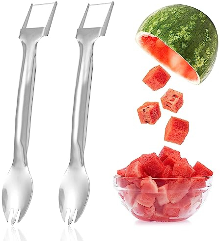 Taglia Anguria,Watermelon Slicer Cutter,2 pz Taglia Melone a Fette,Forchetta Taglia Frutta,2 in 1 forchetta anguria affettatrice taglierina,Coltello Anguria In Acciaio Inox per Anguria,Frutta
