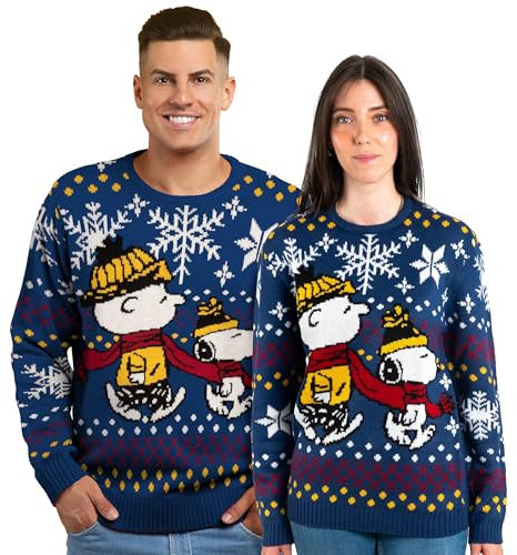 United Labels Snoopy Weihnachtspullover Unisex, Blau, M, Winter Strickpullover, Pullover für Herren und Damen