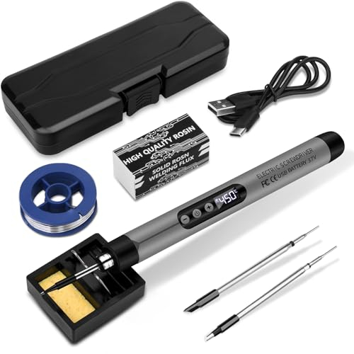 KKMOL Kit de fer à souder sans fil rechargeable par USB avec écran LCD, température réglable de 330 ℃ à 450 ℃, 3 pannes à souder, fil à souder, pâte à souder, fer à souder complet, professionnel et