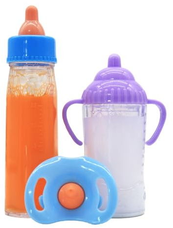 ieron Juego de 3 muñecas con biberones de Leche mágicos, Accesorios para Juego de alimentación para muñecas recién Nacidas, biberones de Leche y Jugo, biberones mágicos Que desaparecen con