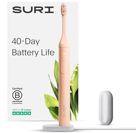 SURI 1.0 Sonic Electric Toothbrush | 40+ Day Battery | UK’s No.1 Rated | Sustainable Electric Toothbrush Adults | Travel Tooth Brush | Sonic Toothbrushes | Pink
