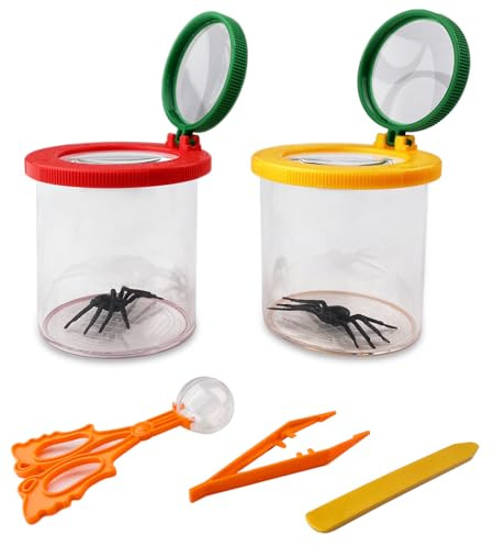TERRARIDE 2 Stück Becherlupen für Kinder, Lupenglas für Kinder, Lupenbecher 3-Fach und 6-Fach, Insekten Forschen, Becherlupen mit Pinzette für Outdoor Wissenschaft Natur Erkundung