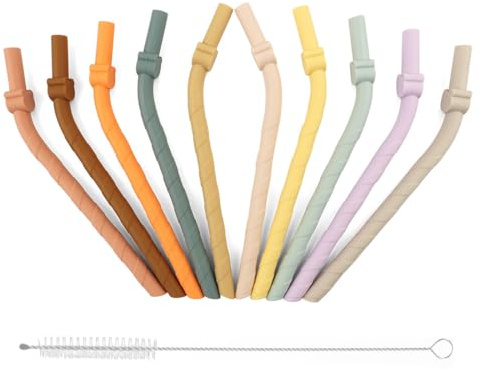 10 Pezzi Cannucce in Silicone e Spazzola per La Pulizia, Cannucce Pieghevoli, Cannucce Riutilizzabili in Silicone, per Adulto Bambini, per Frullati Bubble Tea Caffè Cocktail Latte Succhi Yogurt