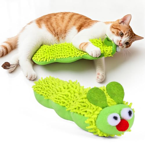 OSDUE Catnip Toy for Indoor Cats, Interactive Cat Chew Toys for Playing, Chewing and Teeth Cleaning, Plush Caterpillar Design Fun Pillow Toy for Adult and Kitten Cat