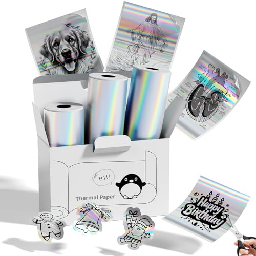 Memoking T02 Sticker Paper Holographic Silver Compatible with T02/M02/Q02E/T02 Pro/D20/D21 Print Pods Mini Printer Thermal Sticky Labels 50mmx3.5m for Journal Photo Texts Study Notes Sticker, 3 Rolls