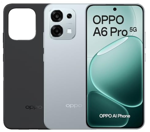 OPPO A6 Pro 5G - Smartphone Libre con IA, 8GB RAM+256GB, Batería 6500 mAh, Carga Rápida 80W, Pantalla AMOLED 120Hz, IP69, Cámara 50MP AI, Dual SIM, Versión Española - Titanio