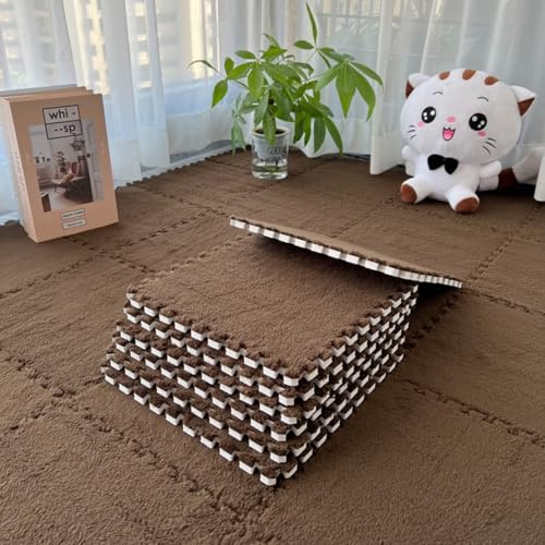 Alanmoship Confezione da 10 tappetini in morbida flanella, 30 x 30 cm, facili da tagliare e unire per spazi personalizzati per camera da letto o sala giochi (marrone scuro)