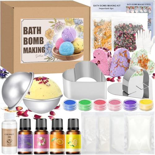 Gdblsm Bath Bomb Making Kit- DIY Bath Bomb Mold Set for Women, Make Your Own Shower Bombs with Shower Steamer Press Molds, Bath & Bathing Making Supplies Spa Craft Kits Gifts for Aldult Women