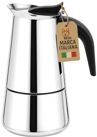 AKITAInk Caffettiera Moka Stelvio 4 Tazze in Acciaio Inox, Compatibile con Induzione e Tutti i Piani Cottura, Elegante e Resistente