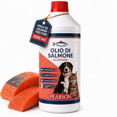 PEARSON Huile de Saumon pour Chien et Chat 500ML, 100% Pure | Huile de Poisson pour Chien Riche en Oméga 3 6 9, EPA et DHA, Vitamines pour Chien, pour Poils, Peau et Système Immunitaire