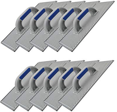 DEWEPRO® Lot de 10 Cales à poncer - Planche à poncer pour WDVS, Béton cellulaire et Polystyrène - Planche à râper - Truelle avec plaque en acier galvanisé - Planche à égaliser - 380x160mm
