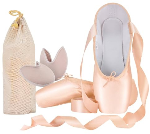 Professionelle Ballett Tanzschuhe für Erwachsene Damen und Kinder, Einschließlich Silikon Zehenpads und Stoffbeutel Rosa 39