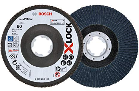 Bosch 1x Fächerschleifscheibe (X-LOCK, Ø 125 mm, Körnung K80, Bohrung Ø 22,23 mm, abgewinkelt, Professional Zubehör Winkelschleifer)