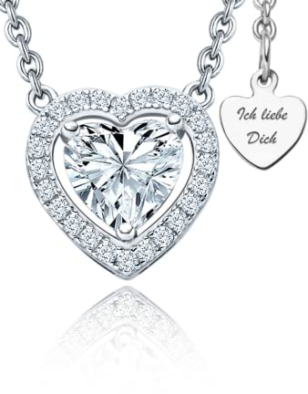Herzkette Silber 925 Halskette Damen mit *Ich Liebe Dich* Herz-Anhänger Geschenke zum Geburtstag Jahrestag Hochzeitstag Silberkette Kette Herz Schmuck Liebesgeschenk Geschenkideen Frauen Freundin Sie