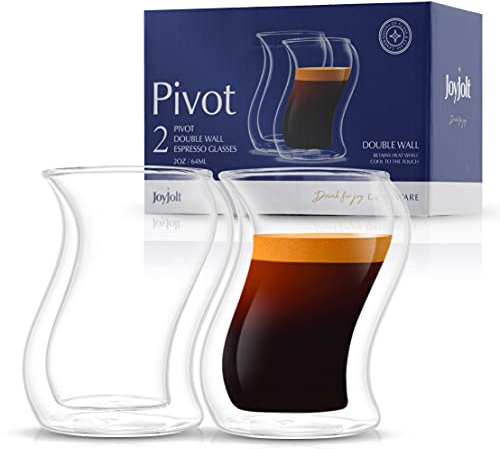 JoyJolt Pivot Espresso Shot Glass – Set of 2 oz Espresso Cups with Unique Design – Double Walled Thermo Espresso Glasses for Home or Professional Bar Use– Set of 2 Thermal Glassware for Morning Coffee