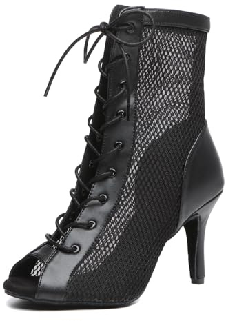 MINITOO Womens Dance Club Boots Mesh Elegant Summer Party Shoes L503 Black UK 7.5