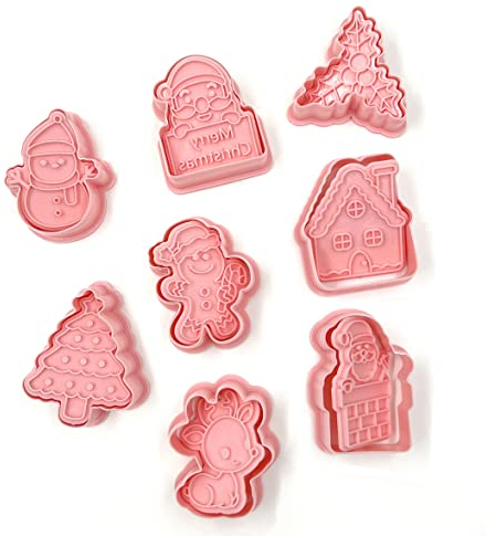 FANXIYA Set di 8 formine per biscotti di Natale, Formine per Biscotti 3D per Biscotti fai-da-te, Torte, Fondente, Glassa, Decorazioni per Feste (Natale-8 3D)
