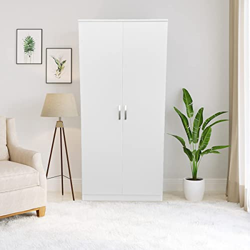 PALAKLOT 2-Door Wardrobe | Space-Saving Modular Storage Cabinet | Freestanding Clothes Organizer | Durable & Easy to Assemble | Ideal for Bedroom Storage | White, Black, Grey (White)