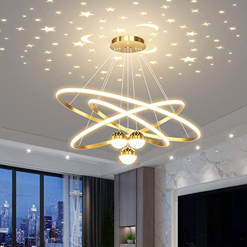 Bellastein Moderne LED Pendelleuchte Kreative LED Kronleuchtert Dimmbare Hängelampe moderner Deckenleuchter Modernes Hängeleuchte for Esszimmer Wohnzimmer Büro Küche (Gold, L30+40+60cm)