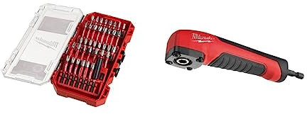 Milwaukee - Shockwave Right Angle Drill and Screwdriver Attachment and 38 Piece Screwdriver Bit Set - 4932492656