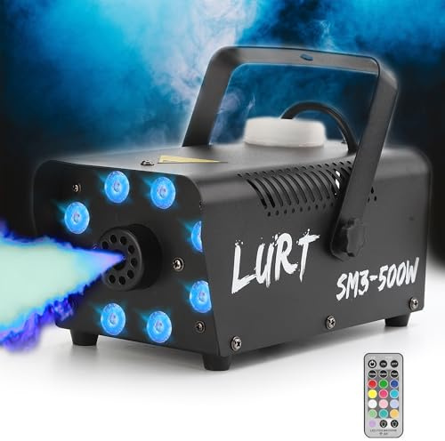 LURT Fog Machine Mini LED Smoke Machine Portable 13 Colorful Lights 500W 2500CFM Small with Wireless Remote Control Auto Mode for Indoor Outdoor Party Wedding Halloween DJ and Stage Effect