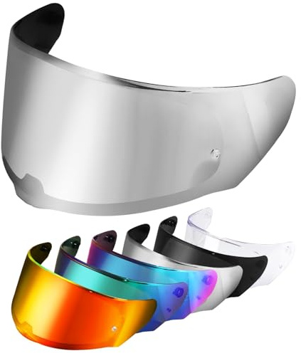 VCOROS Helmvisier für FF328/FF353/FF800,Motorradhelm Visier,Motorrad Windschutz Helm Objektiv Visier Vollgesichts,Motorradhelm Zubehör Ersatz (Chromsilber)