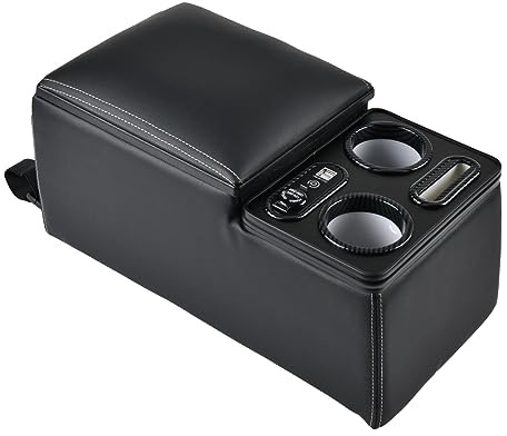 Coverado Console Centrale de Voiture, Console de siège arrière universelle, Organiseur de siège arrière avec porte - gobelets + support pour téléphone, Accoudoir central (Mise à jour, Noir)
