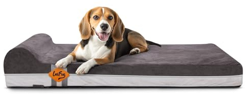 Laifug - Letto ortopedico in memory foam XL per cani con cuscino, fodera impermeabile, rimovibile e lavabile, design intelligente, 101,6 x 63,5 x 15,2 cm, grigio