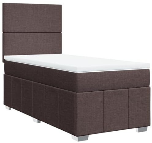 vidaXL Boxspringbett, Einzelbett mit Matratze Matratzenauflage, Bettgestell mit Lattenrost Kopfteil, Polsterbett Bett für Schlafzimmer, Dunkelbraun 100x200cm Stoff