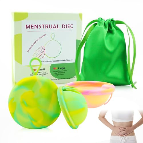 2 Stück Menstruationsscheibe Set,Wiederverwendbare Menstruationstassen aus Silikon Periodenscheibe mit 2 Größen (S und L) und Aufbewahrungstaschen Menstrual Cup Menstruationsscheibe für Sport (Green)
