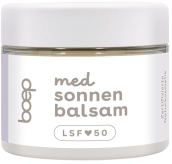 boep med Sonnenbalsam | PETA Vegan Award Beauty 2025 Gewinner Beste vegane Sonnenpflege | Mineralische Sonnencreme mit Zinkoxid–Filter | LSF 50 | für sehr empfindliche Haut und Neurodermitis (50ml)