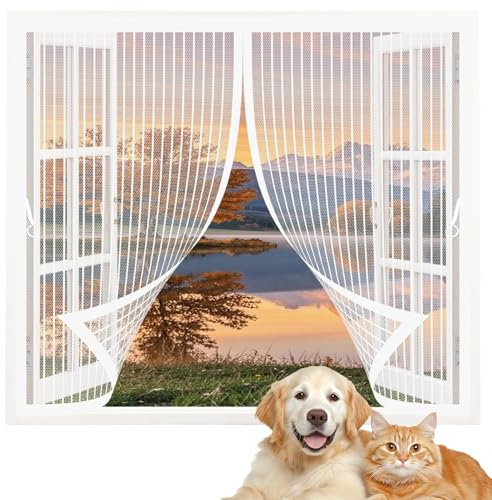 Heavy Duty Bug Mesh Curtain 115 x 94 cm Magnetic Closure, Easy to Install, Insect Protection Mesh Curtain Anti Mosquito Customizable for Keeping Out Flies & Bug, White