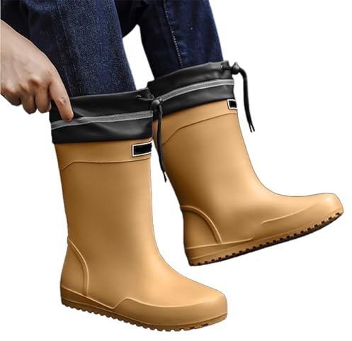 Sfwqoifou gummistiefel damen kurz, Gummistiefel Herren Langschaf Weitschaft Leichte Rain Boots Barfuß Bequem Unisex Hiking Angelschuhe Rutschfeste Atmungsaktiv Regenschuhe Wasserdicht, Gelb, 41