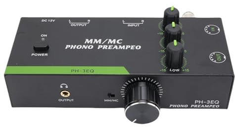 Goshyda Preamplificador de Fono, Plataje de Disco de Ajuste de 3 Bandas para Cartuchos MM MC, con Salida de Entrada XLR (Enchufe de la UE 100-240V)