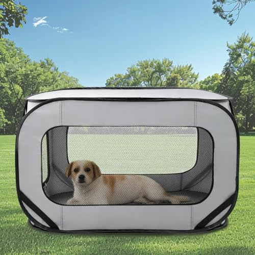 CAIEJSAEN Caisse de Transport pour Chien Parc Pliable Cage Portative Clôture pour Animaux de Compagnie en Tissu Oxford Imperméable Plaqué Respirant pour Animaux Chien Chat Rongeur (Gris)