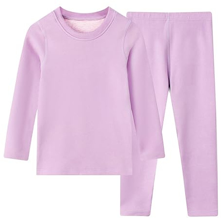 QIMAOPH Kids Thermal Underwear Set Boys Fleece Lined Long Sleeve Tops & Bottoms Children Warm Football Skins Suit Girls Base Layer Set for Ski Running Daily Life Age 3-11 Years Old Light Purple