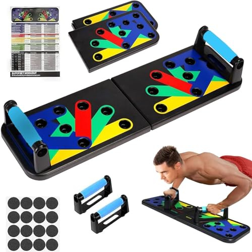 Push Up Board 9 in 1, Tavola per Flessioni Multifunzione con Impugnature Antiscivolo, Attrezzatura Fitness Pieghevole per Allenamento a Casa, Palestra Domestica per Uomo Donna