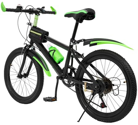 SICHENSH 20 Zoll Fahrrad, 7 Gang Kinderfahrrad für Jungen und Mädchen mit Trinkflasche, Höhenverstellbar Kinder Mountainbike, Fahrrad Kinder Ab 8 Jahre Jungen Mädchen, Kohlenstoffstahl Fahrrad (Grün)