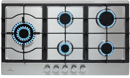 Klarstein Gas Cooker, 5 Burners Gas Hob, 11100W Built In Five Ring Electric Hob, Campervan Cooktops Cookers, Stainless Steel Glass Top Wok Burner, 5 Ring Kitchen Stoves LPG Cooker Burners Unit